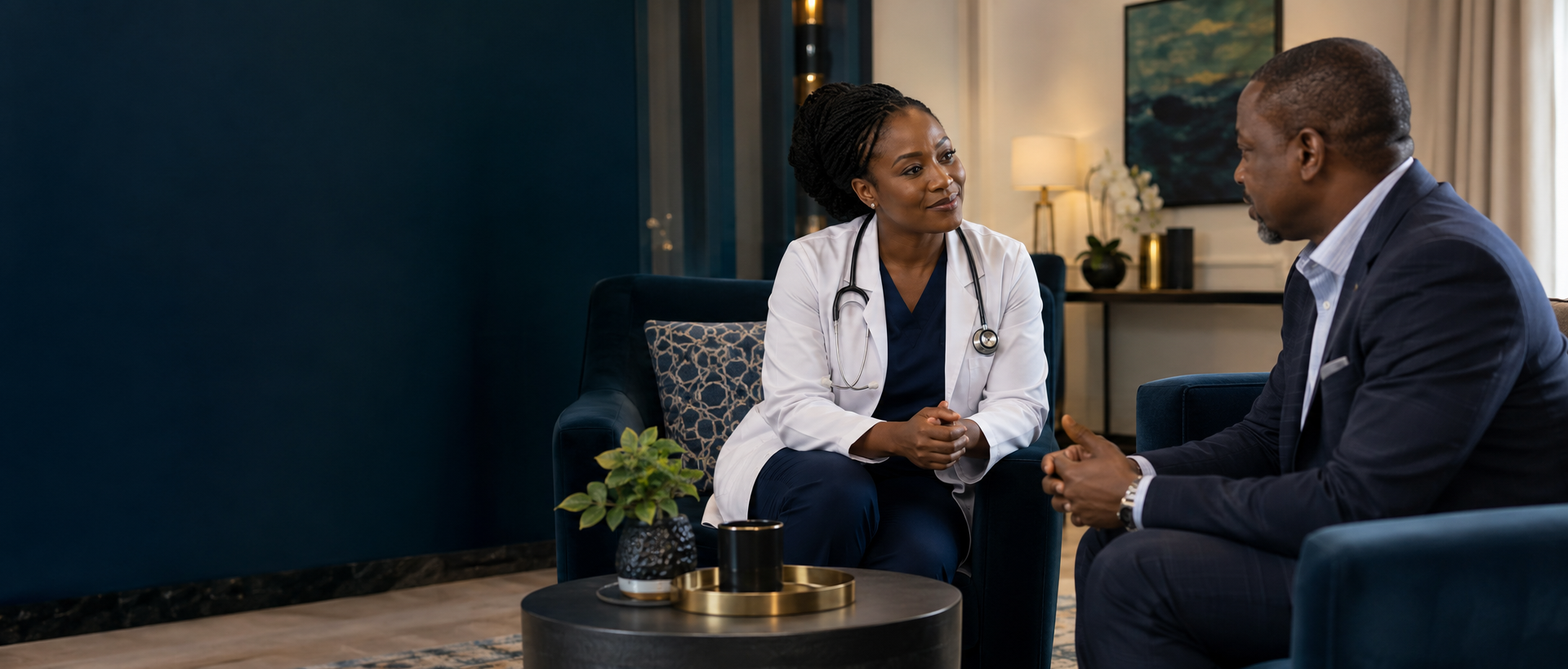A doctor listening carefully during a private ApexCare consultation